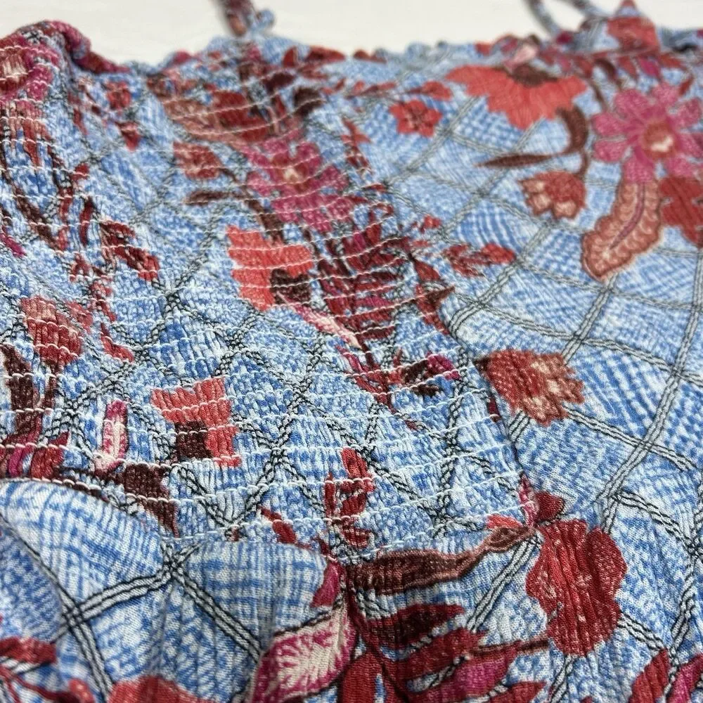 Knox Rose Plus Size XXL Spaghetti Sundress Blue Red Floral Midi Smocked Colorful - Picture 4 of 15